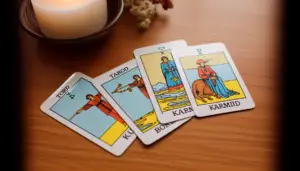 Le relazioni karmiche emergono nei tarocchi attraverso segni del passato. Letture profonde possono rivelare connessioni con vite precedenti, evidenziate da simboli potenti come Two of Cups e The Moon.