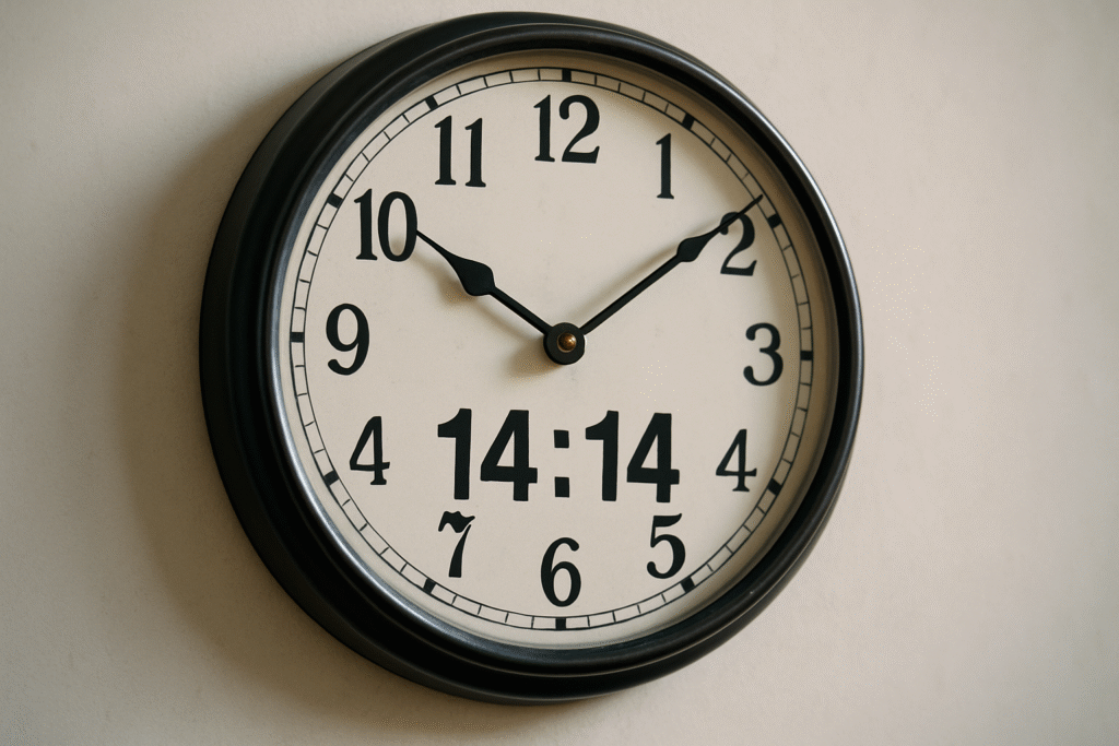 Molti interpretano l’ora doppia 14:14 come un segno del destino che segnala un cambiamento o una svolta imminente nella propria vita.