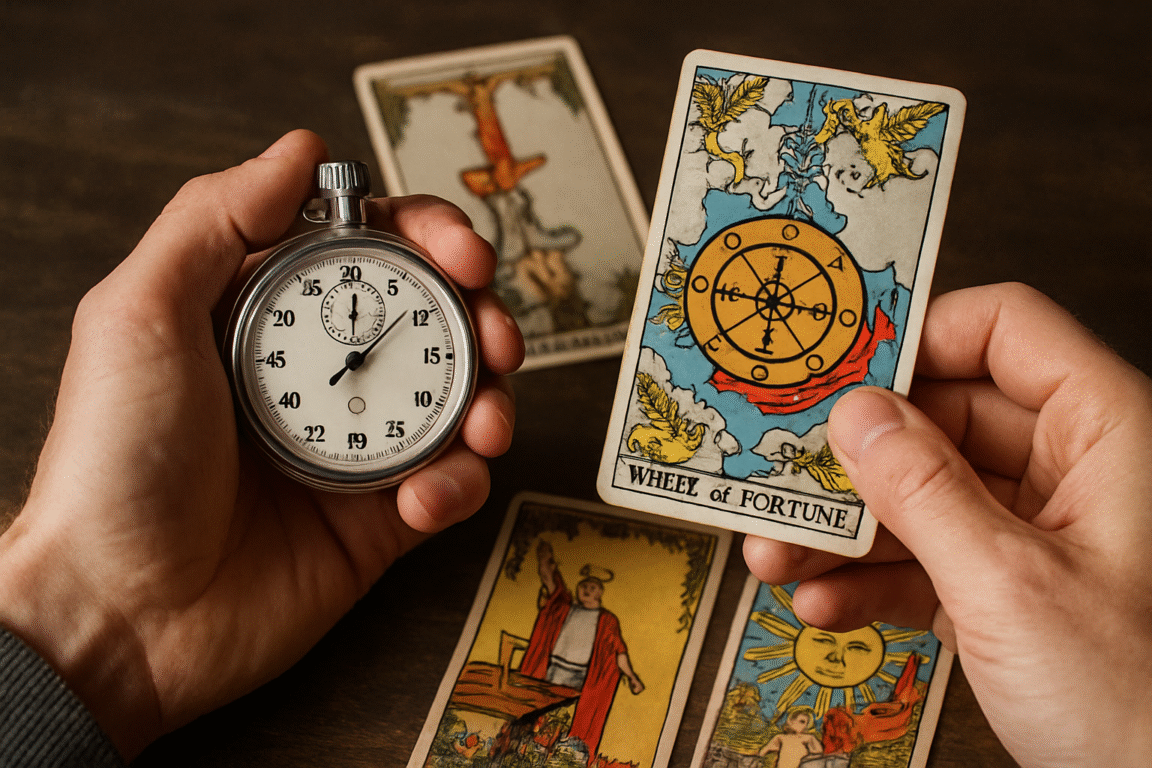 calcolo dei tempi con i tarocchi, L’uso di tecniche come la lettura a tre carte o il Celtic Cross permette di ottenere informazioni temporali dettagliate, aiutando il consultante a pianificare il proprio percorso con maggiore chiarezza.