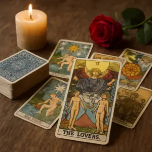 Un rituale con i tarocchi per il ritorno di un amore può includere meditazioni, l’accensione di candele simboliche, e l’utilizzo consapevole di carte come guida spirituale.