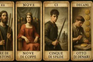 Attraverso i tarocchi decani, è possibile decifrare schemi ciclici e connessioni energetiche che influenzano la vita del consultante.