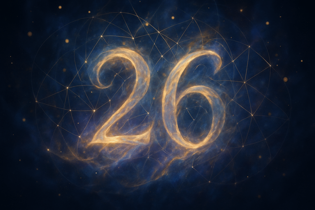 Il numero 26 è considerato un numero sacro in molte tradizioni, legato al cambiamento e alla rinascita spirituale, che simboleggia la ciclicità dell’esistenza e l’interazione tra mondi opposti.