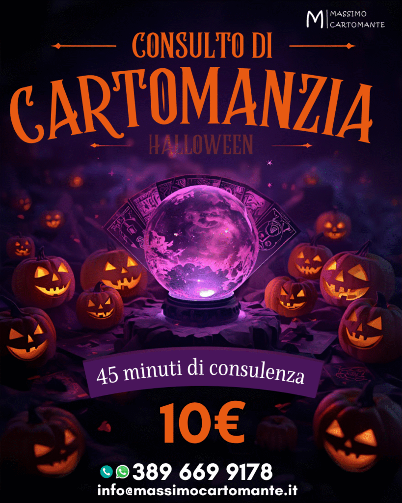Prenota ora il tuo consulto di cartomanzia online! Per Halloween ti offriamo 45 minuti di consulenza ad un prezzo speciale di 10 €. Le carte parlano, la magia opera… e tu scopri cosa il destino ti riserva il tempo è limitato, affrettati!
